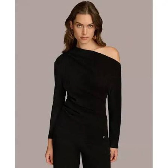 Donna Karan Tops - NWT L Donna Karan Black One-Shoulder Blouse